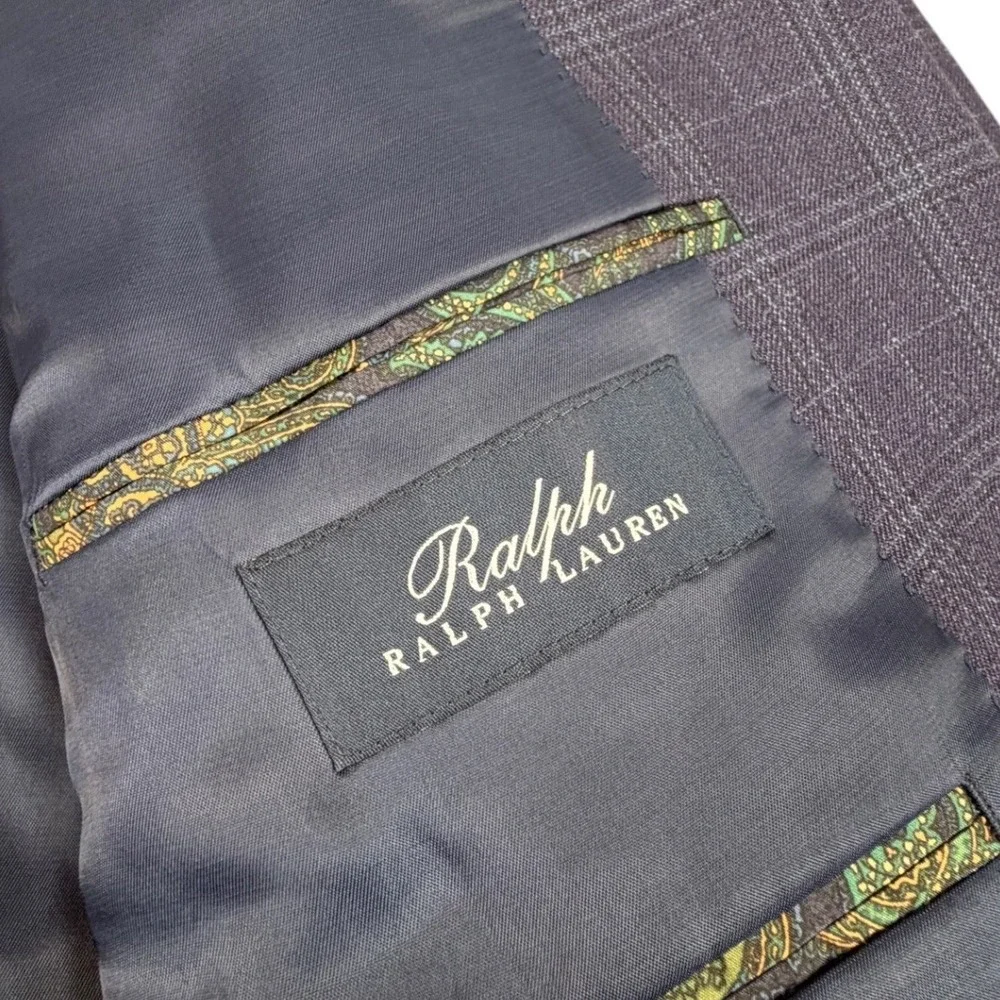 Ralph Lauren Windowpane Wool Silk Blazer Mens Blue Plaid 56R (54R)